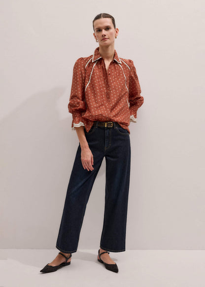 ME+EM Clothing Orange Spaced Paisley Motif Print Blouse