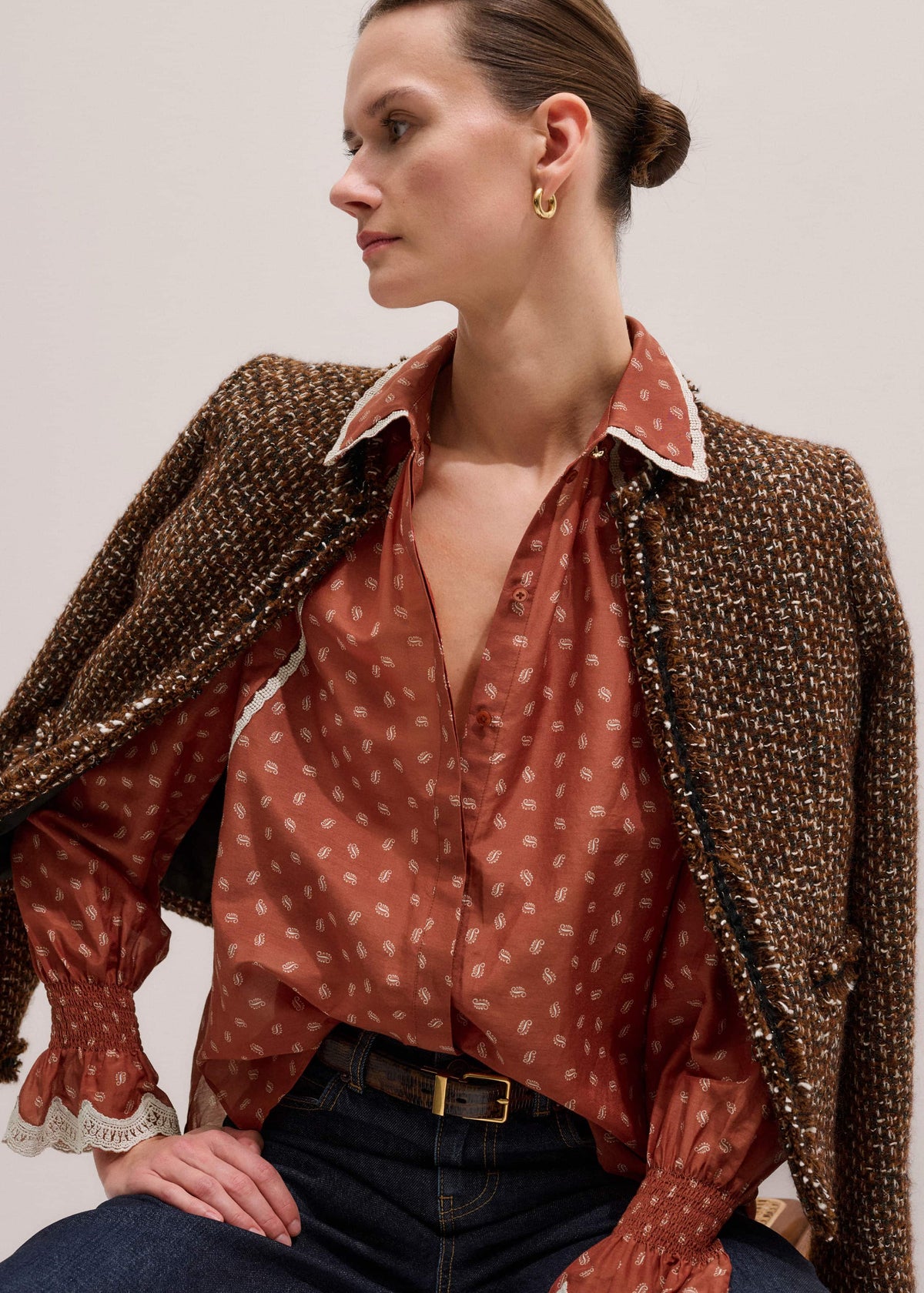 ME+EM Clothing Orange Spaced Paisley Motif Print Blouse