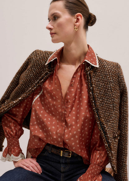 ME+EM Clothing Orange Spaced Paisley Motif Print Blouse