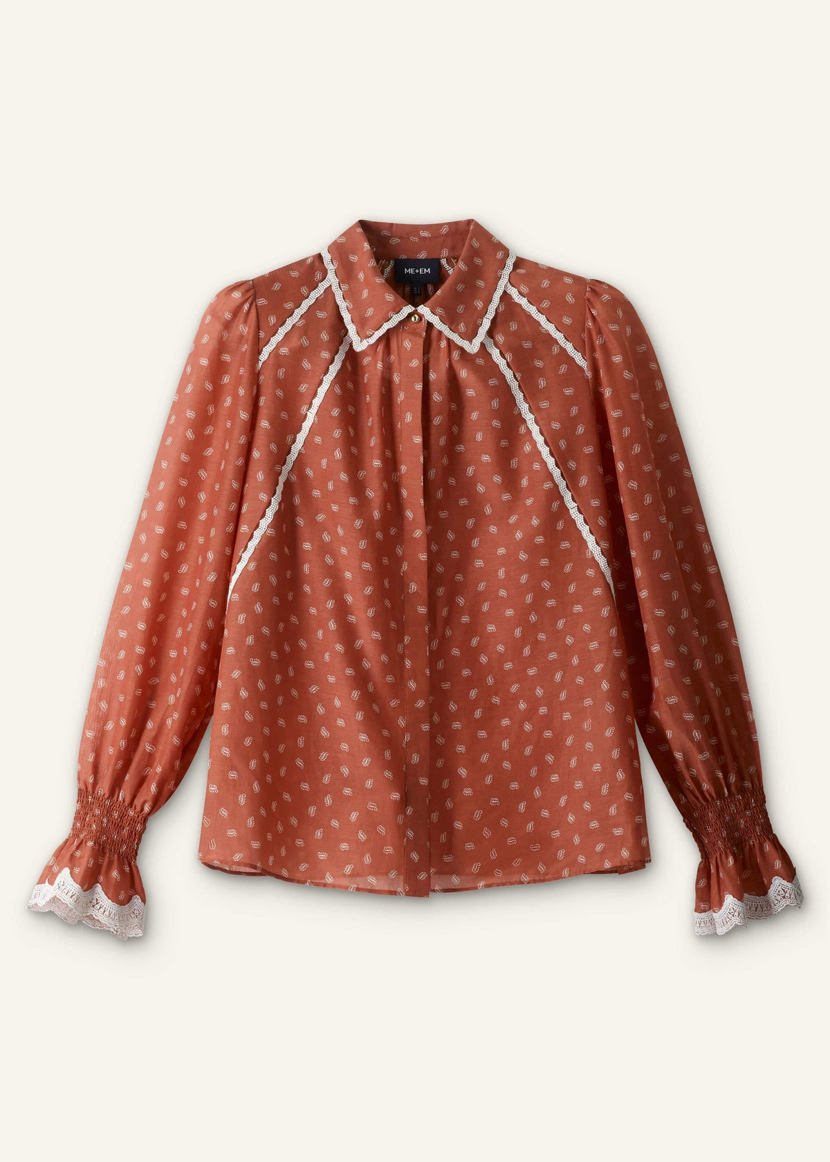 ME+EM Clothing Orange Spaced Paisley Motif Print Blouse