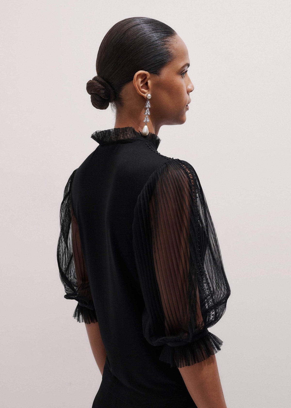 ME+EM Clothing Black Lace Insert Tulle Layering Blouse