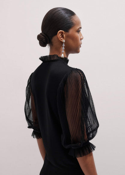 ME+EM Clothing Black Lace Insert Tulle Layering Blouse