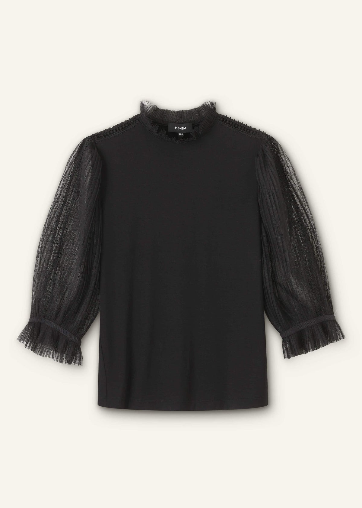 ME+EM Clothing Black Lace Insert Tulle Layering Blouse