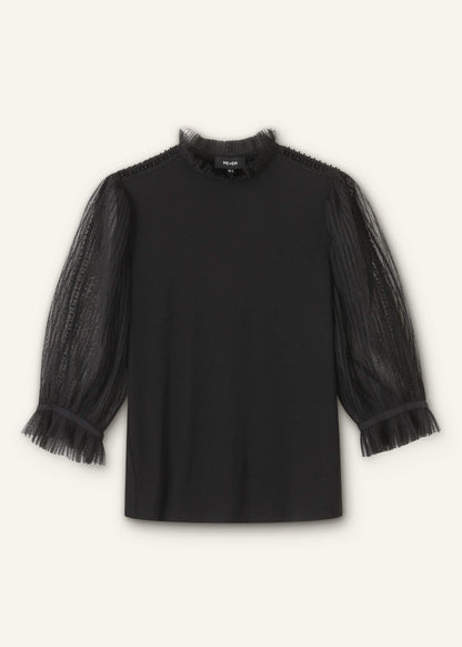 ME+EM Clothing Black Lace Insert Tulle Layering Blouse