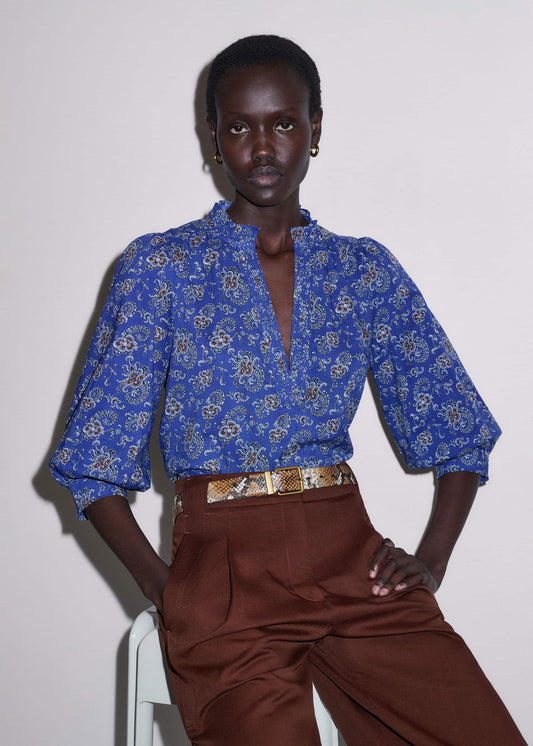 ME+EM Clothing Blue Paisley Print Straight Blouse