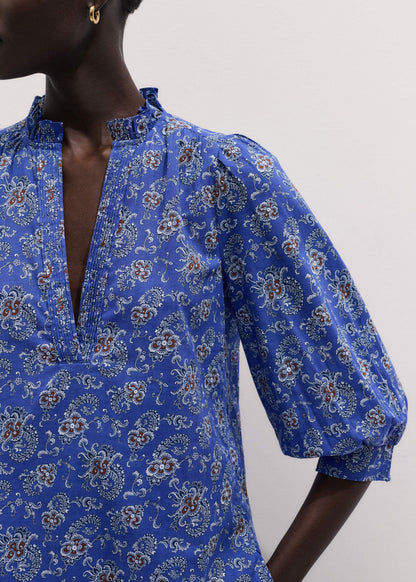 ME+EM Clothing Blue Paisley Print Straight Blouse