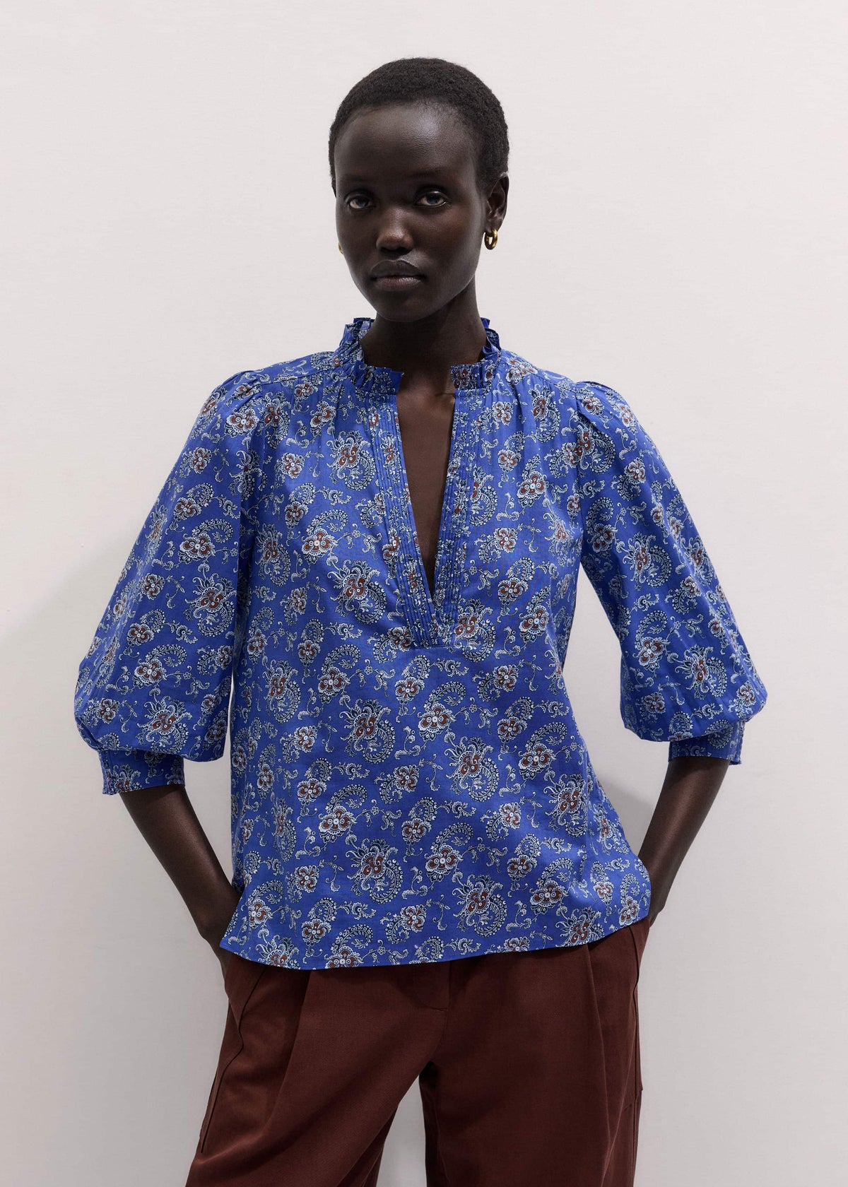 ME+EM Clothing Blue Paisley Print Straight Blouse