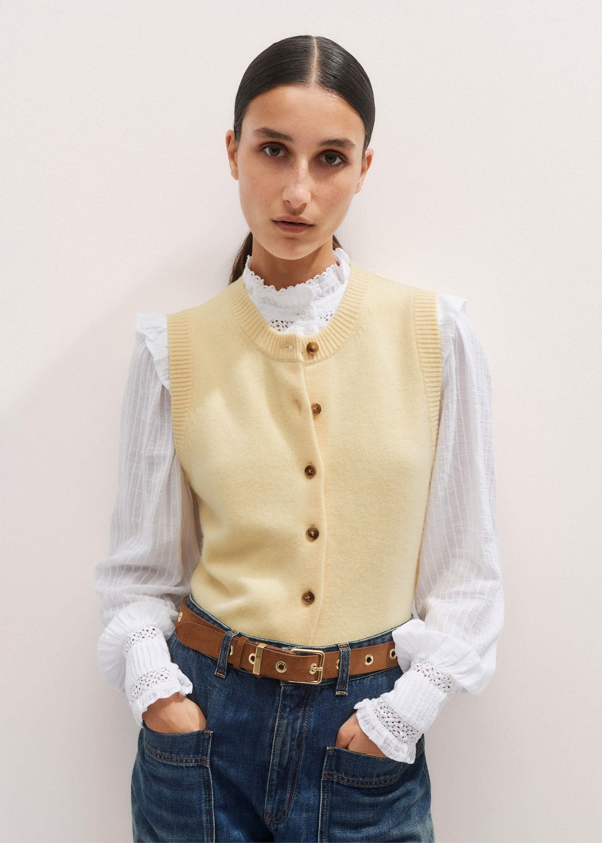ME+EM Clothing White Cotton + Lace Trim Blouse