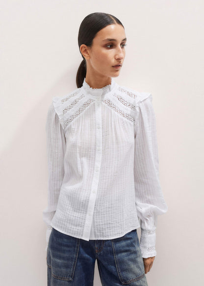 ME+EM Clothing White Cotton + Lace Trim Blouse