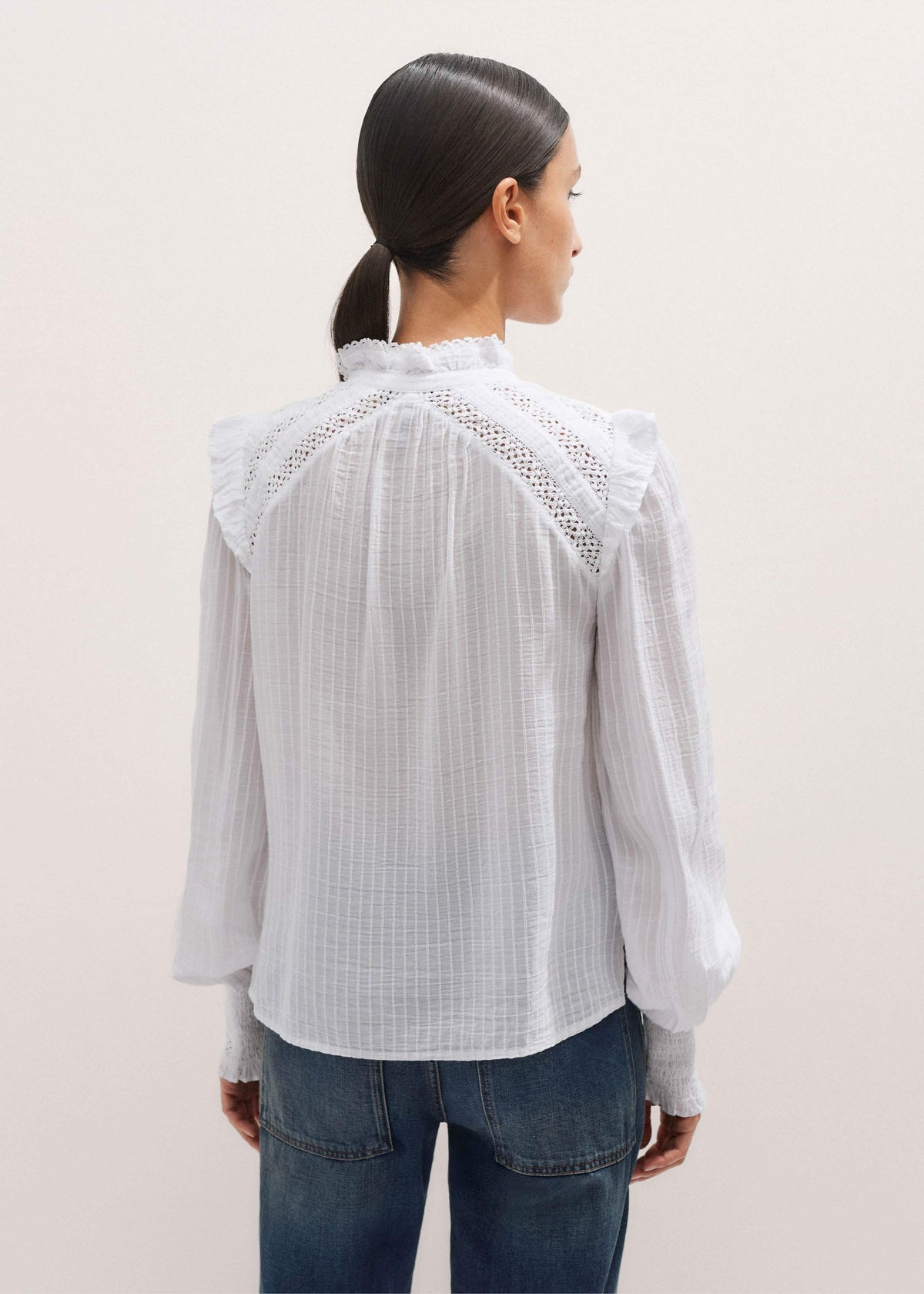 ME+EM Clothing White Cotton + Lace Trim Blouse
