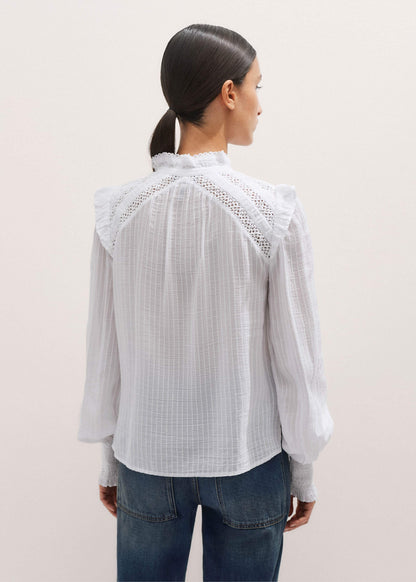 ME+EM Clothing White Cotton + Lace Trim Blouse