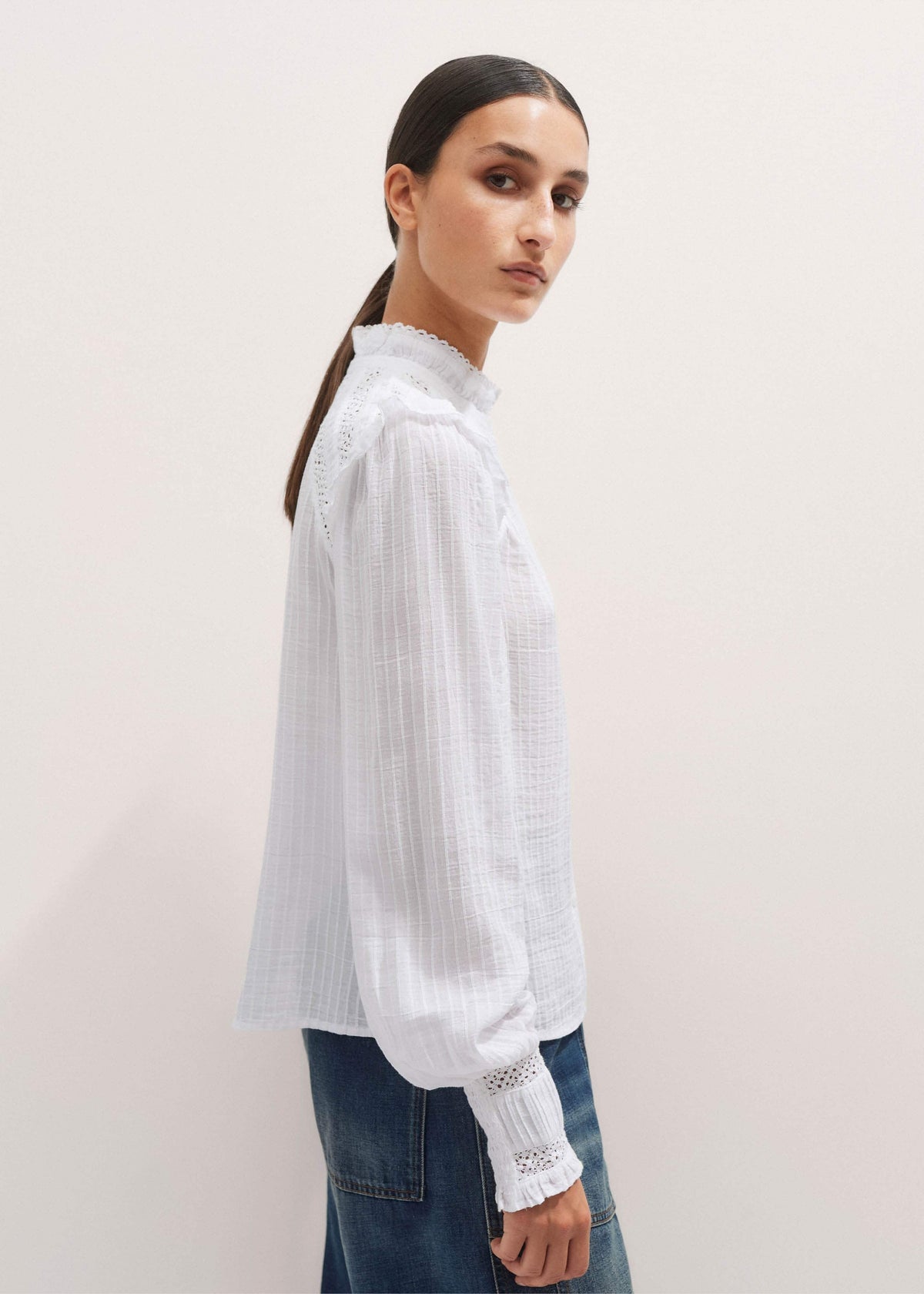 ME+EM Clothing White Cotton + Lace Trim Blouse