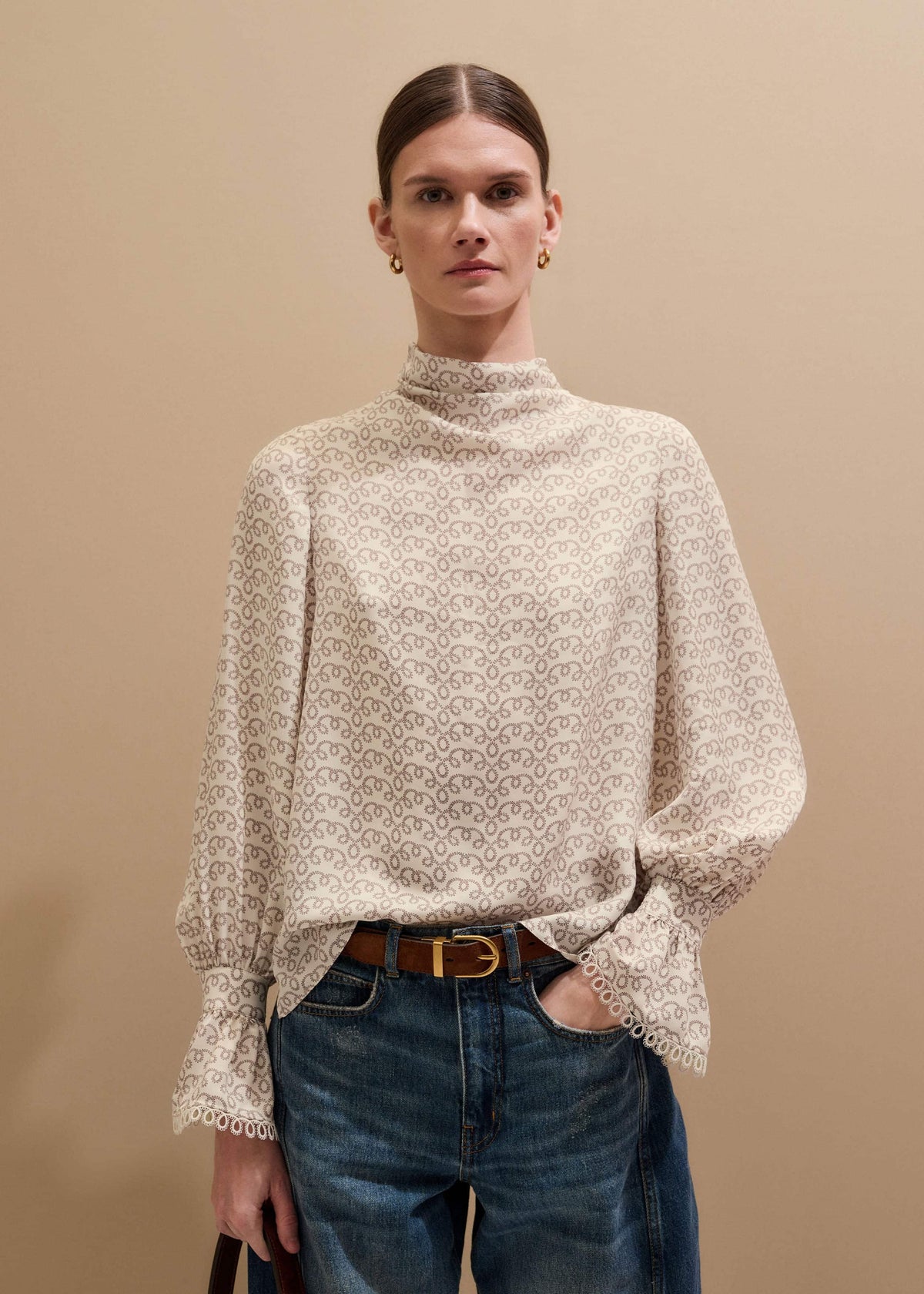 ME+EM Clothing Cream Silk Delicate Cowl Neck Blouse