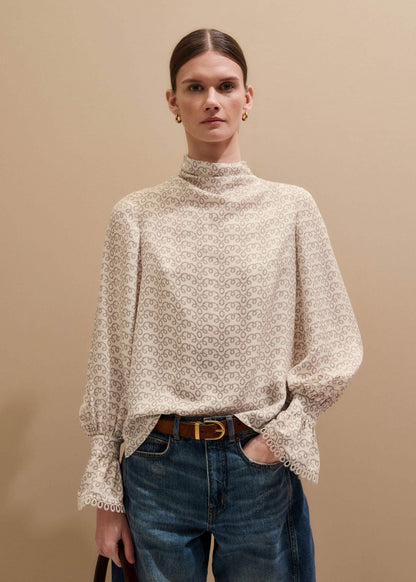 ME+EM Clothing Cream Silk Delicate Cowl Neck Blouse
