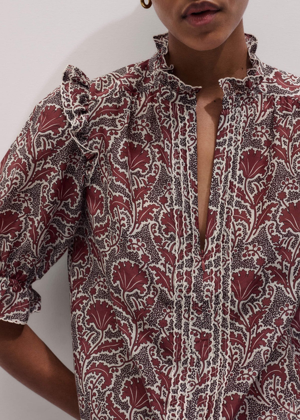 ME+EM Clothing Brown Silk Cotton Rising Wildflower Print Blouse