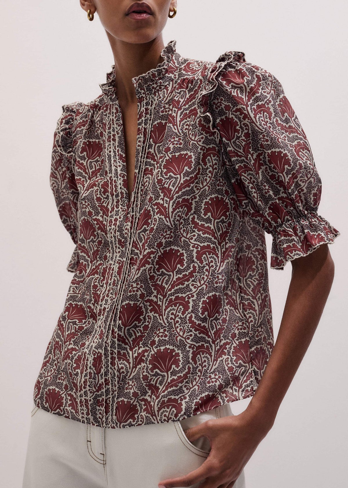 ME+EM Clothing Brown Silk Cotton Rising Wildflower Print Blouse