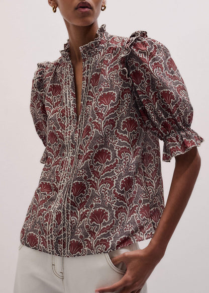ME+EM Clothing Brown Silk Cotton Rising Wildflower Print Blouse