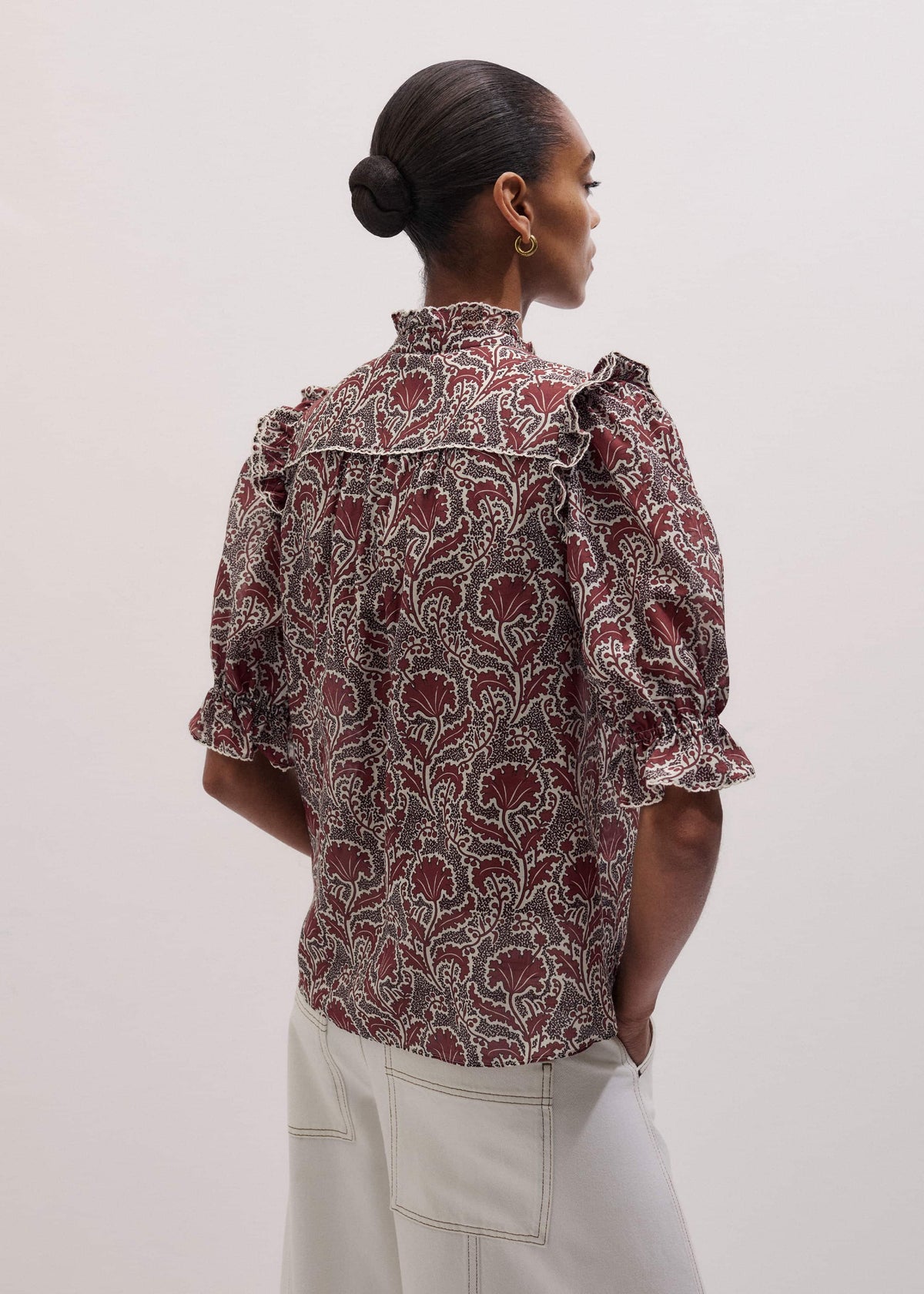 ME+EM Clothing Brown Silk Cotton Rising Wildflower Print Blouse