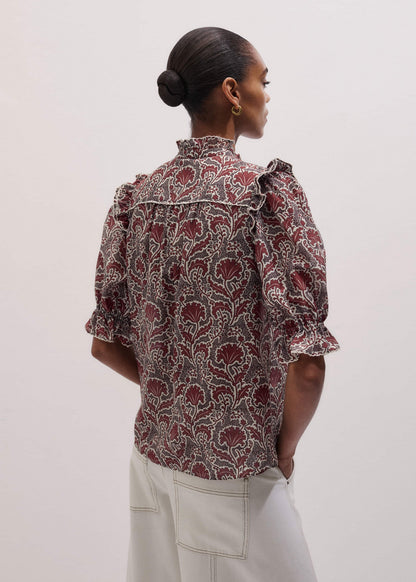 ME+EM Clothing Brown Silk Cotton Rising Wildflower Print Blouse