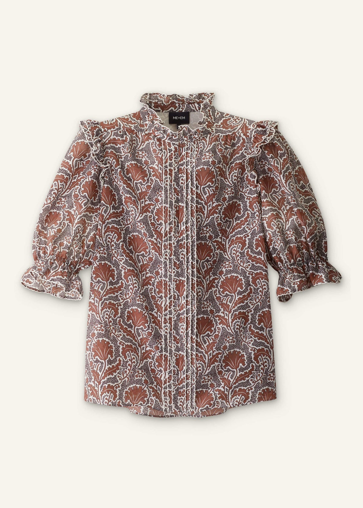 ME+EM Clothing Brown Silk Cotton Rising Wildflower Print Blouse