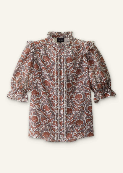 ME+EM Clothing Brown Silk Cotton Rising Wildflower Print Blouse