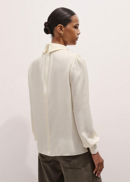 ME+EM Clothing Cream Silk High Neck Slim Cut Blouse