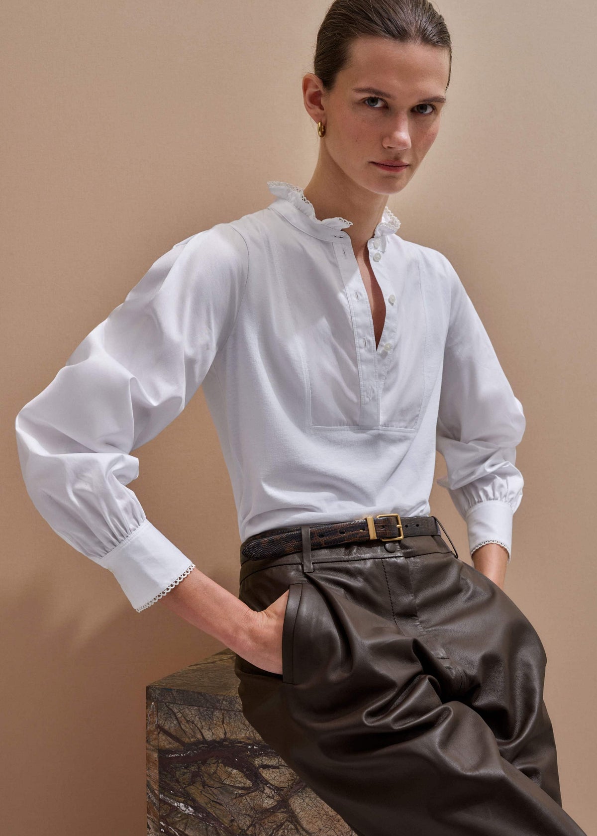 ME+EM Clothing White Frill Neck Layering Blouse