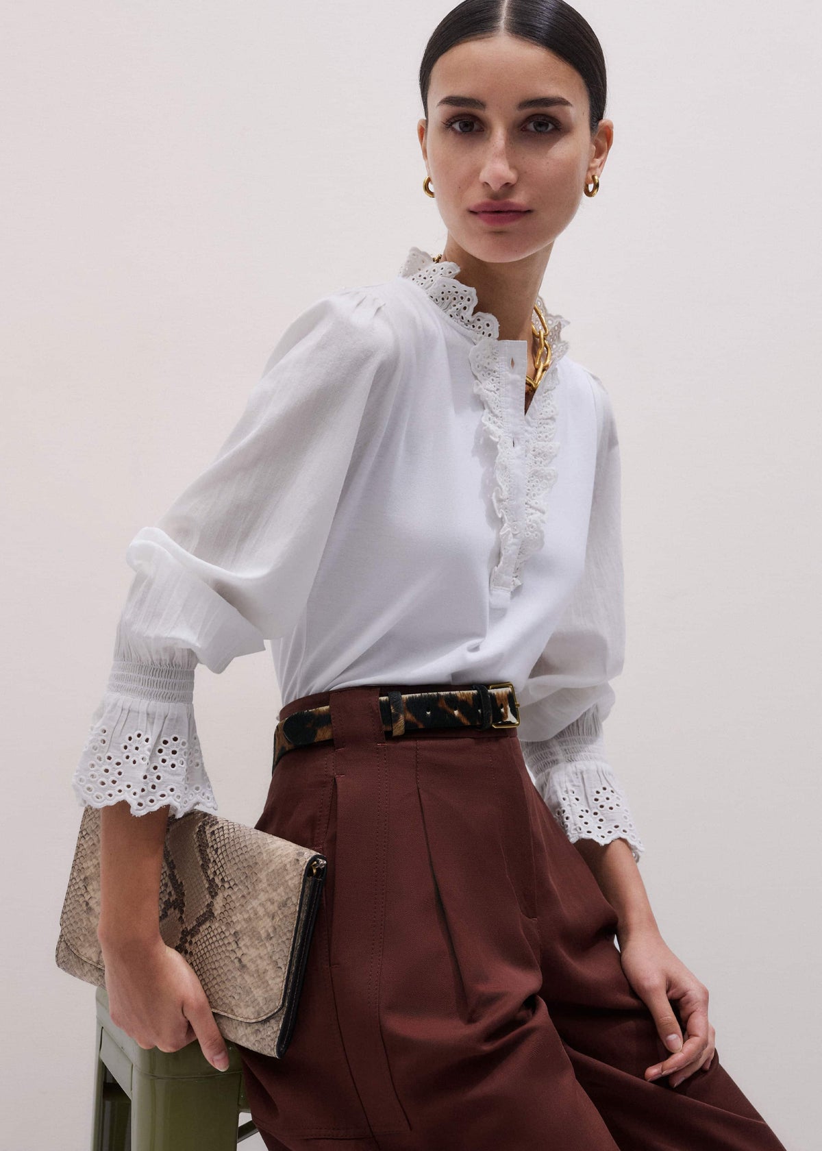 ME+EM Clothing White Cotton Voile Broderie Layering Blouse