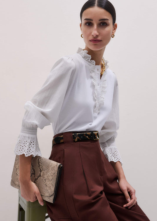 ME+EM Clothing White Cotton Voile Broderie Layering Blouse