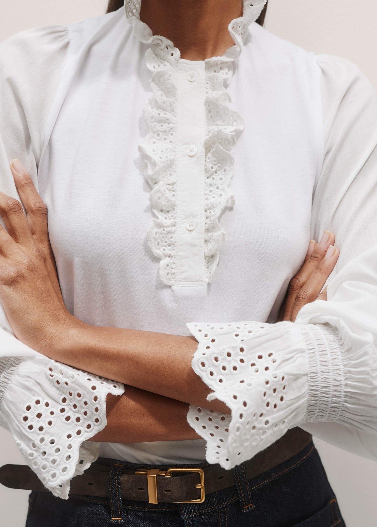 ME+EM Clothing White Cotton Voile Broderie Layering Blouse
