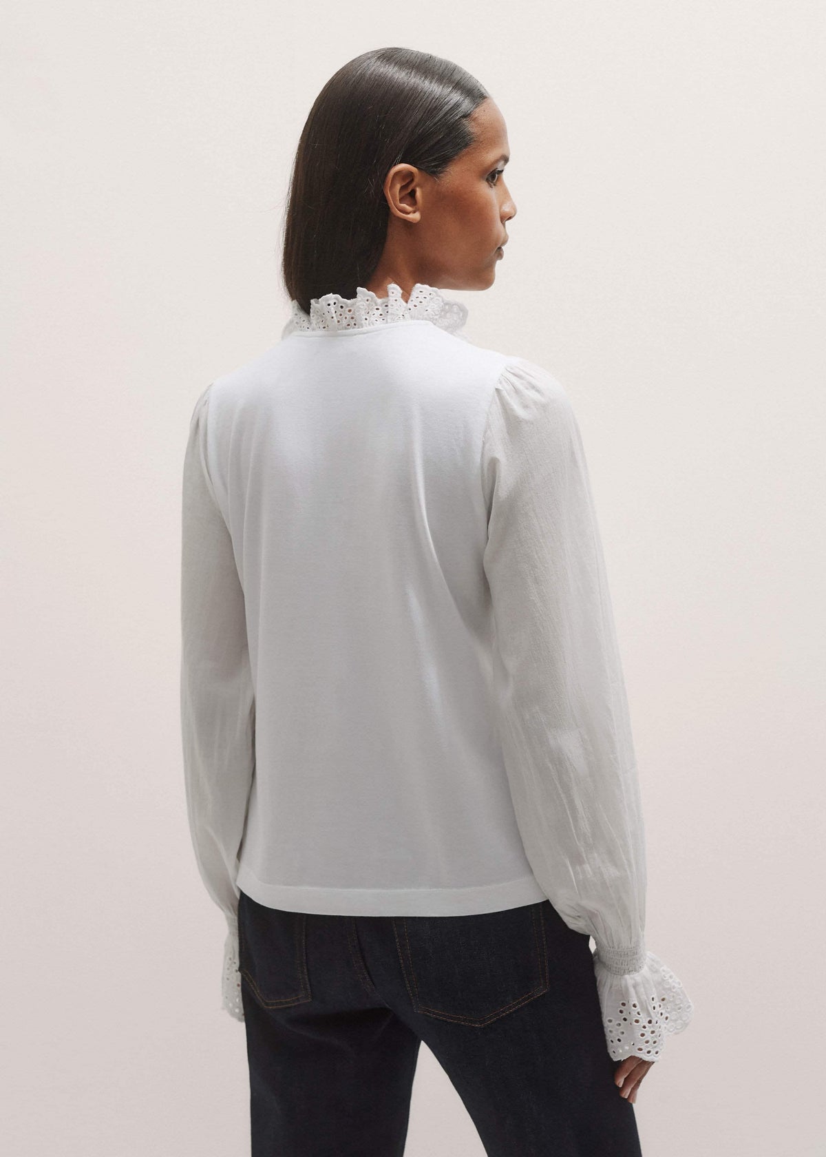ME+EM Clothing White Cotton Voile Broderie Layering Blouse