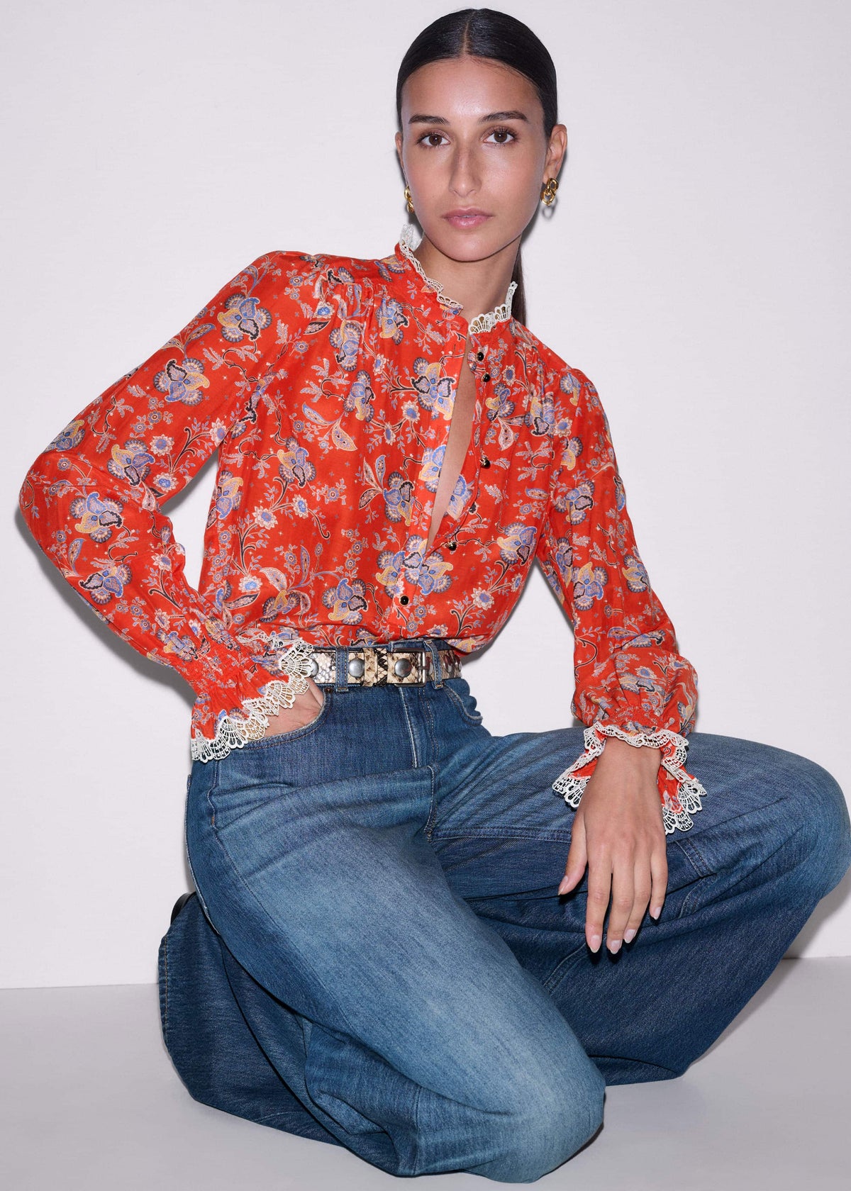 ME+EM Clothing Orange Ornate Floral Paisley Print Blouse