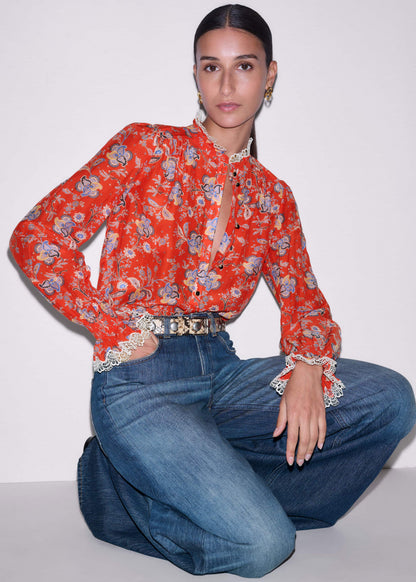 ME+EM Clothing Orange Ornate Floral Paisley Print Blouse