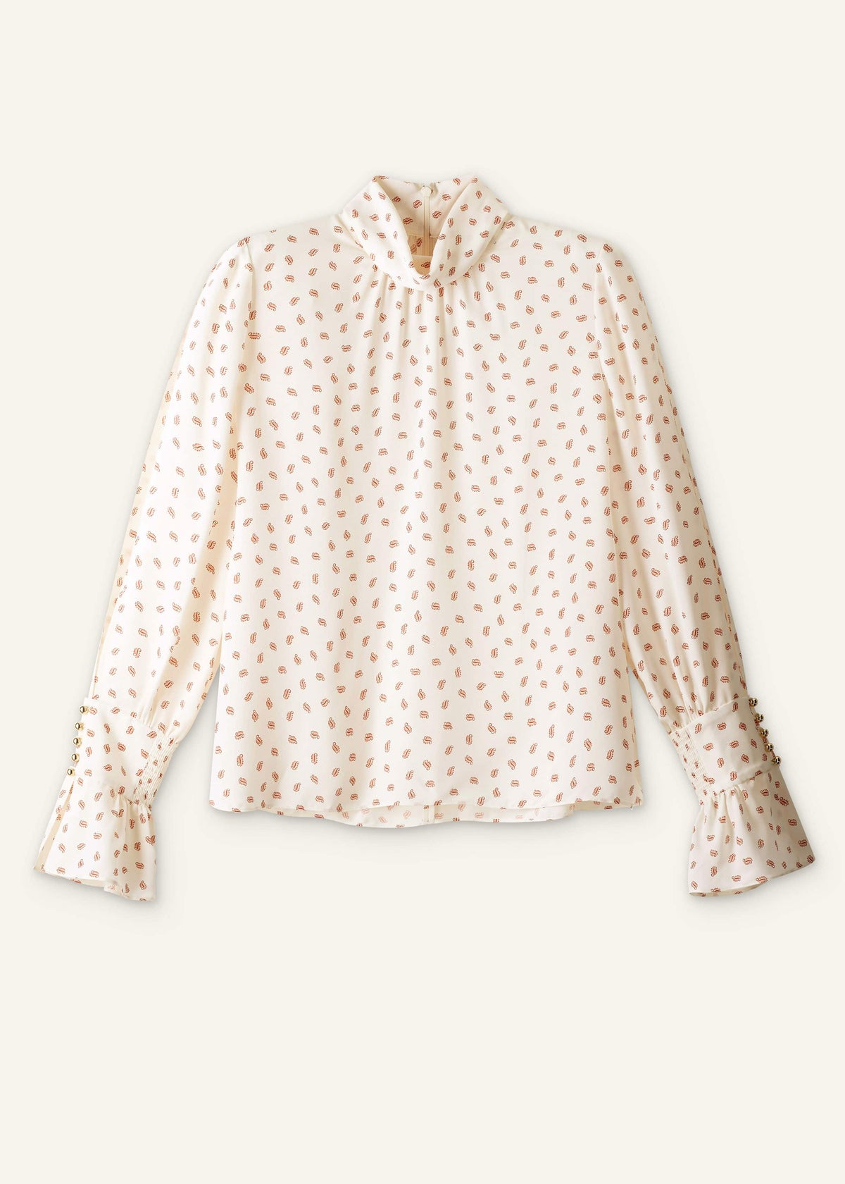 ME+EM Clothing Cream Silk Spaced Paisley Print Statement Sleeve Blouse + Tie