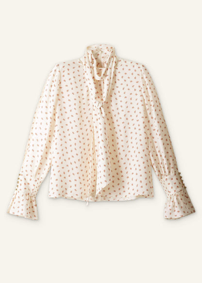 ME+EM Clothing Cream Silk Spaced Paisley Print Statement Sleeve Blouse + Tie