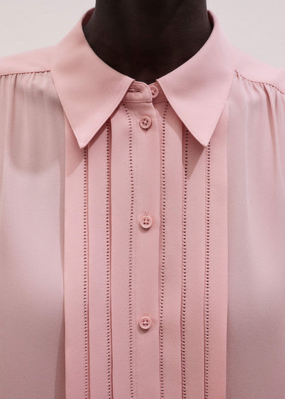 ME+EM Clothing Pink Silk Feminine Embroidered Fluid Straight Blouse