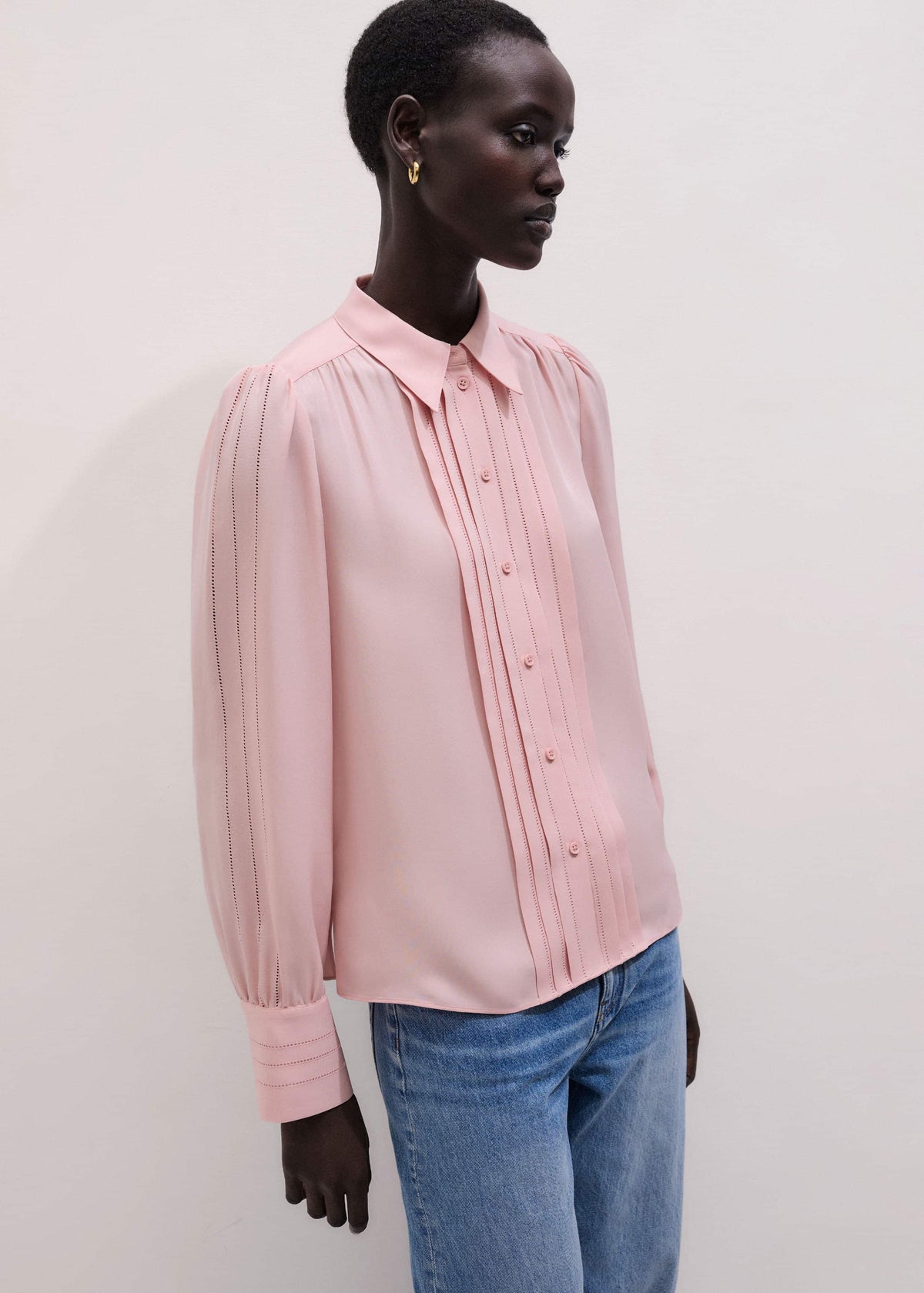 ME+EM Clothing Pink Silk Feminine Embroidered Fluid Straight Blouse