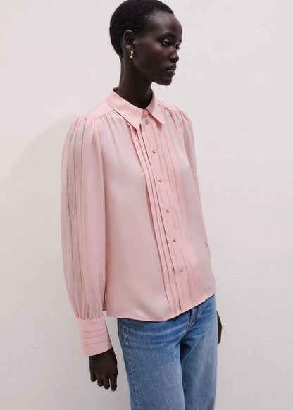 ME+EM Clothing Pink Silk Feminine Embroidered Fluid Straight Blouse
