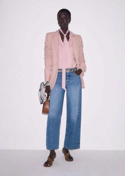 ME+EM Clothing Pink Silk Feminine Embroidered Fluid Straight Blouse
