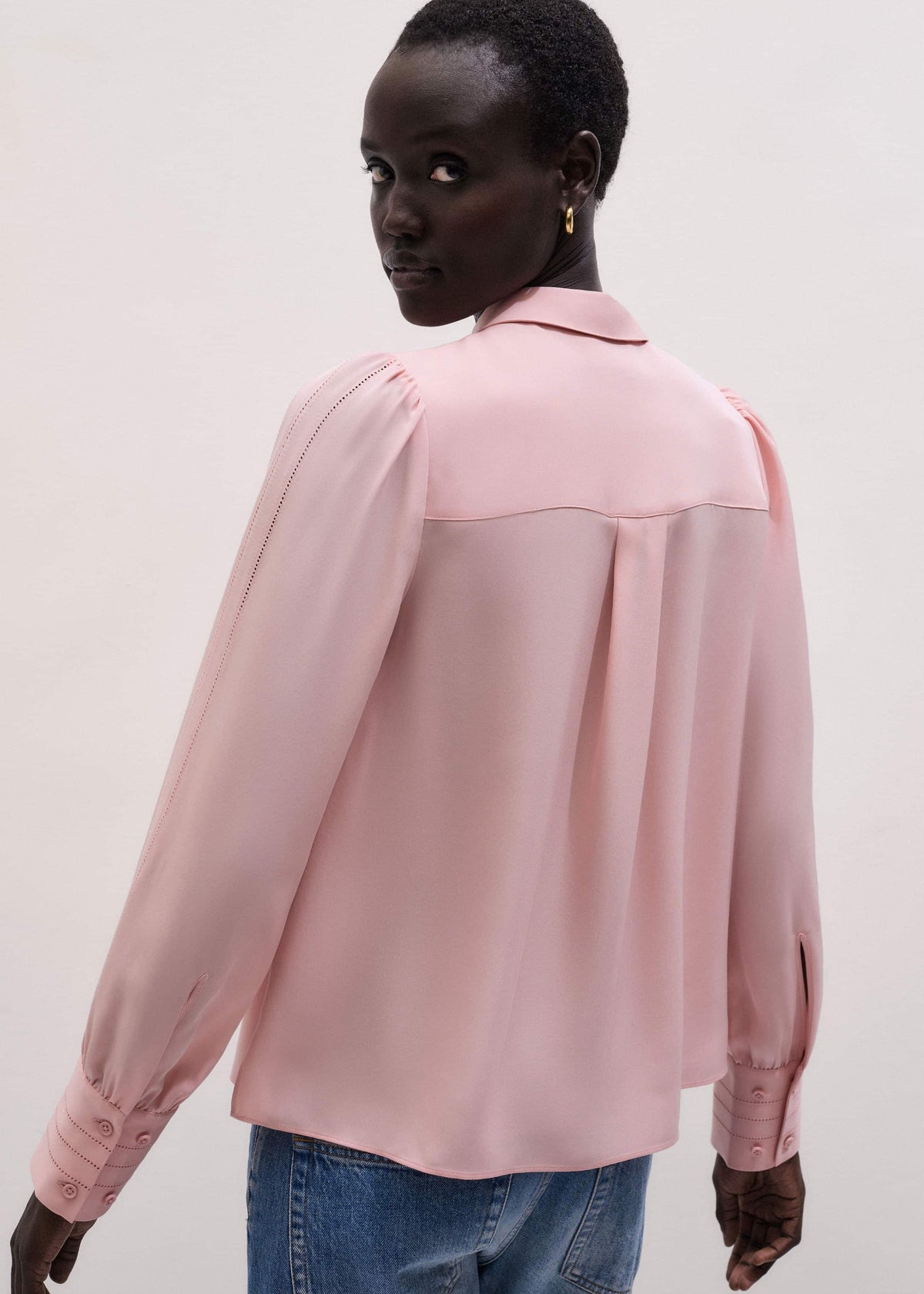 ME+EM Clothing Pink Silk Feminine Embroidered Fluid Straight Blouse