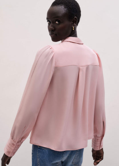 ME+EM Clothing Pink Silk Feminine Embroidered Fluid Straight Blouse