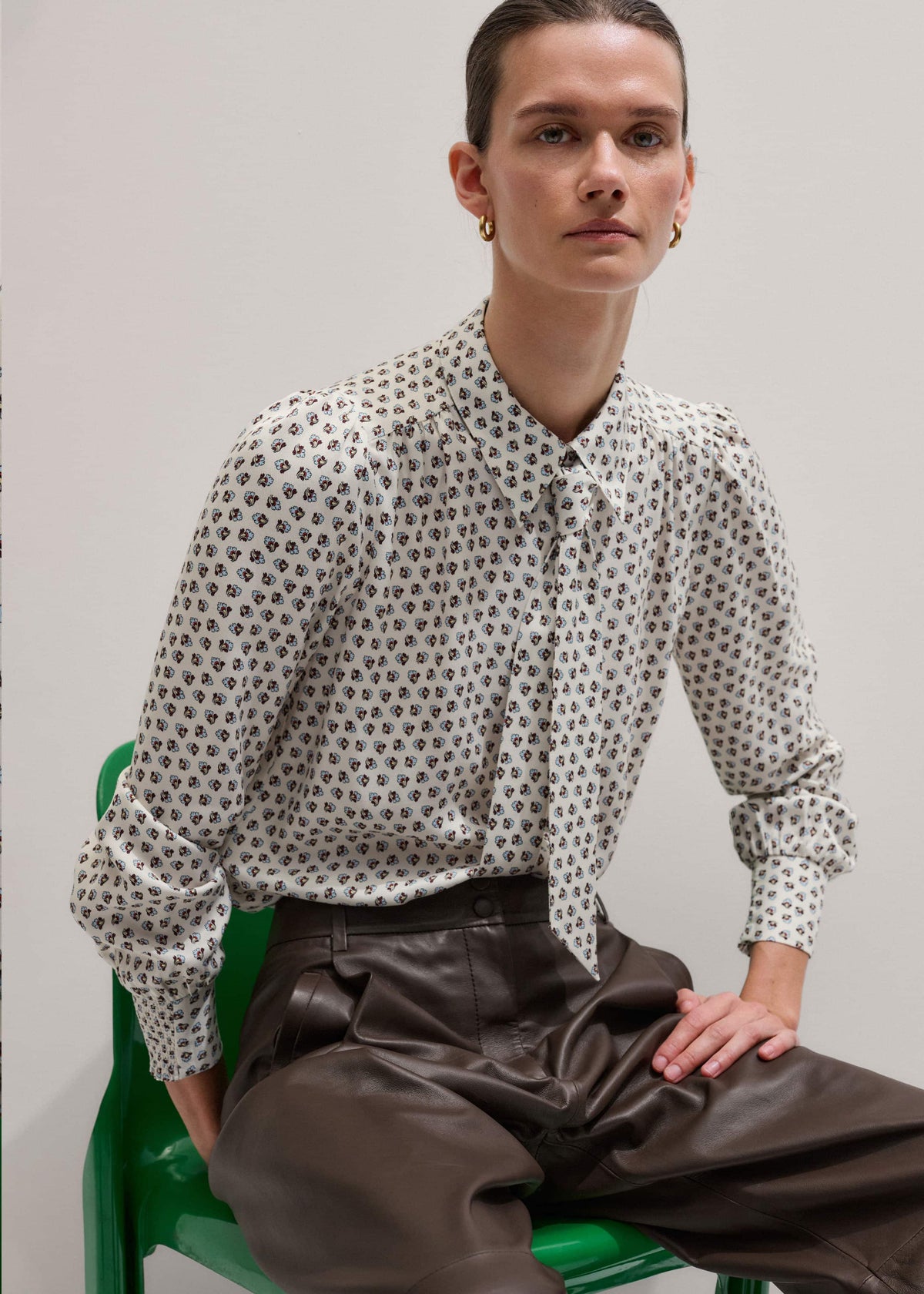 ME+EM Clothing Cream Micro Paisley Print Blouse + Tie