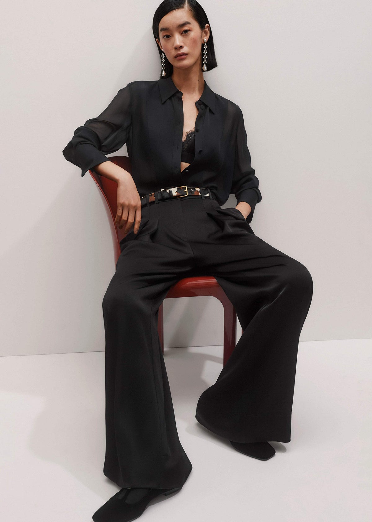 ME+EM Clothing Black Sheer Silk Evening Blouse