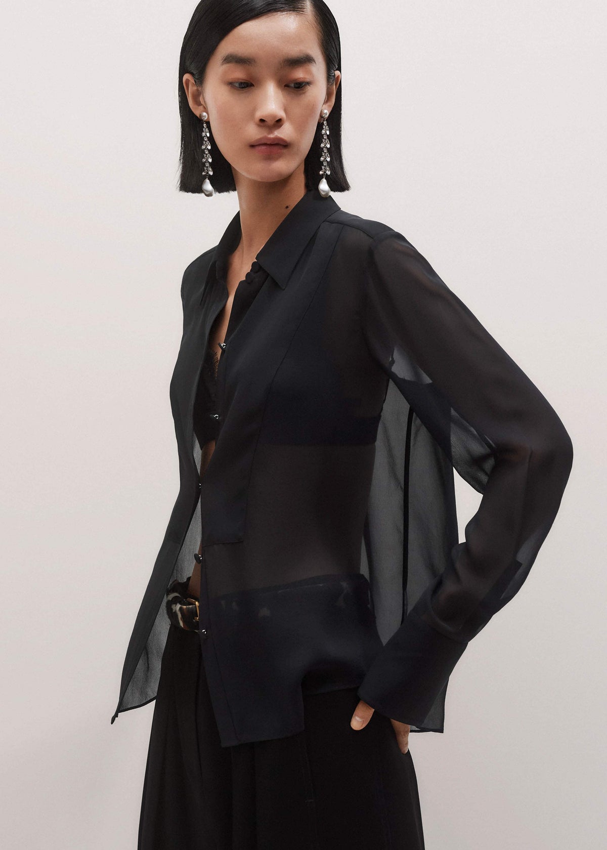 ME+EM Clothing Black Sheer Silk Evening Blouse