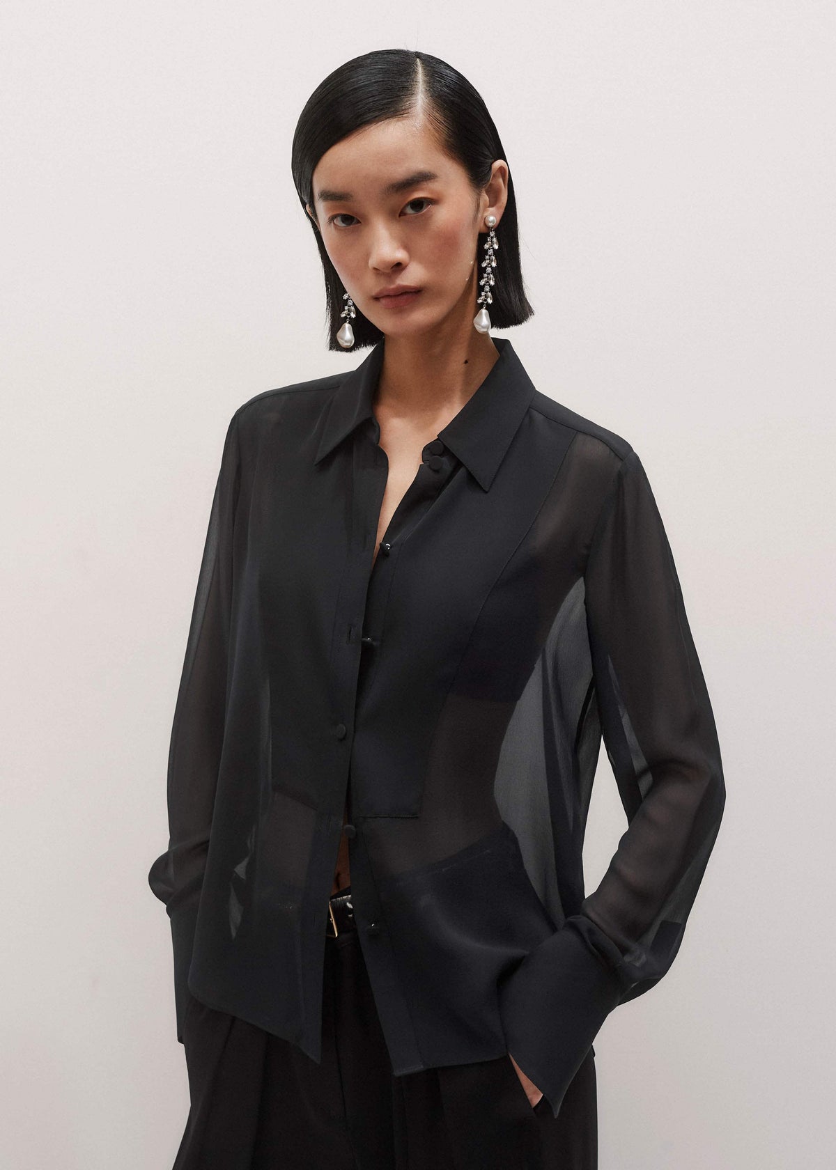 ME+EM Clothing Black Sheer Silk Evening Blouse