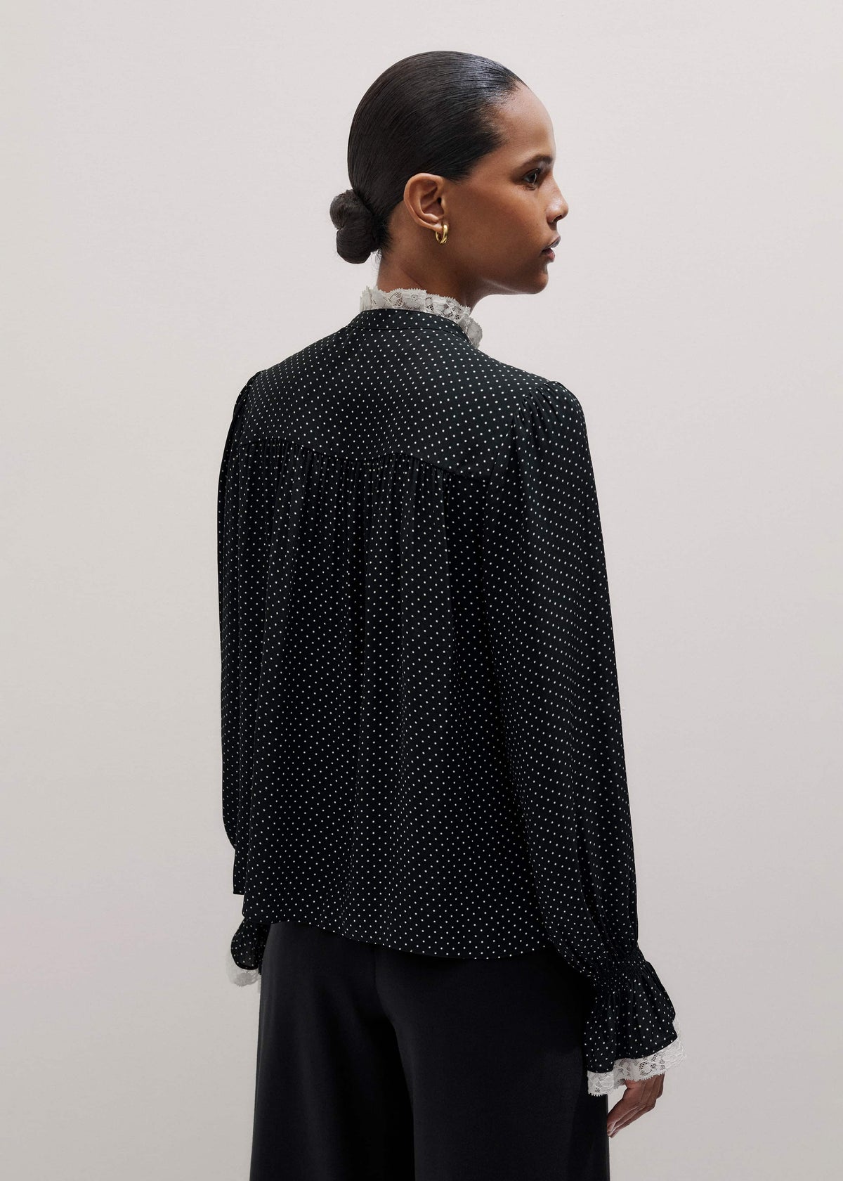 ME+EM Clothing Black Micro Polka Dot And Lace Blouse