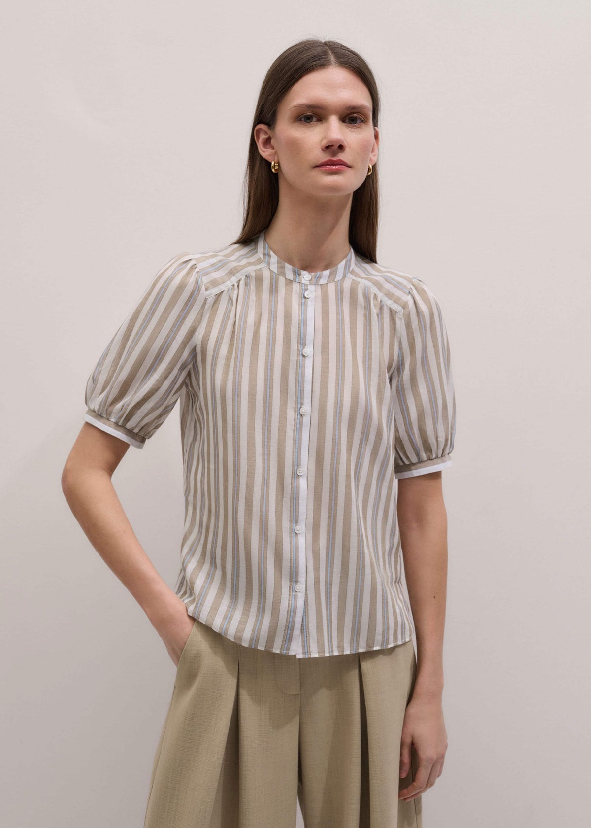 ME+EM Clothing Brown Stripe Blouse + Tie