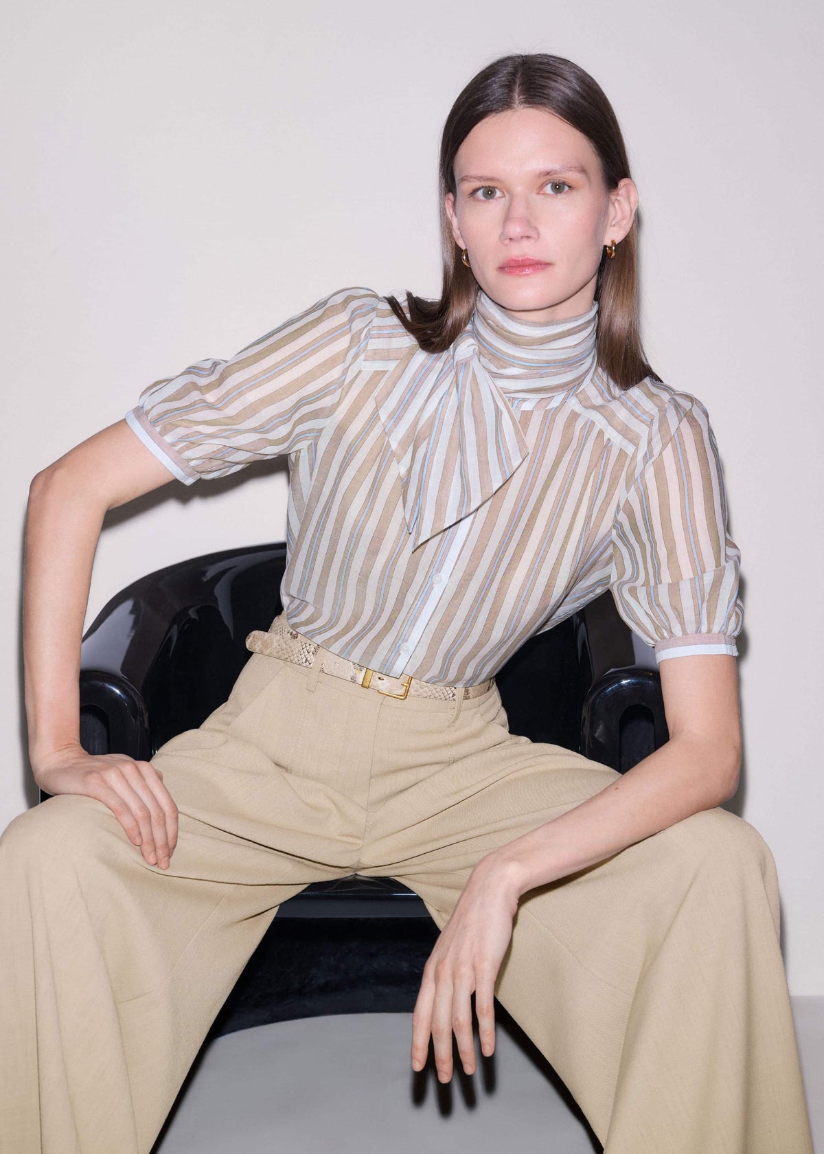 ME+EM Clothing Brown Stripe Blouse + Tie