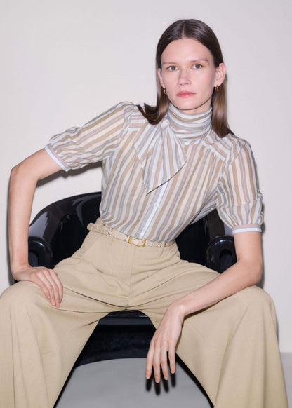 ME+EM Clothing Brown Stripe Blouse + Tie