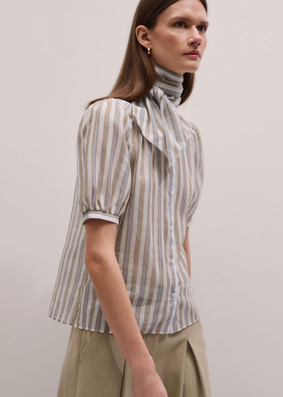 ME+EM Clothing Brown Stripe Blouse + Tie